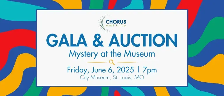 Gala banner introducing theme "Mystery at the Museum"